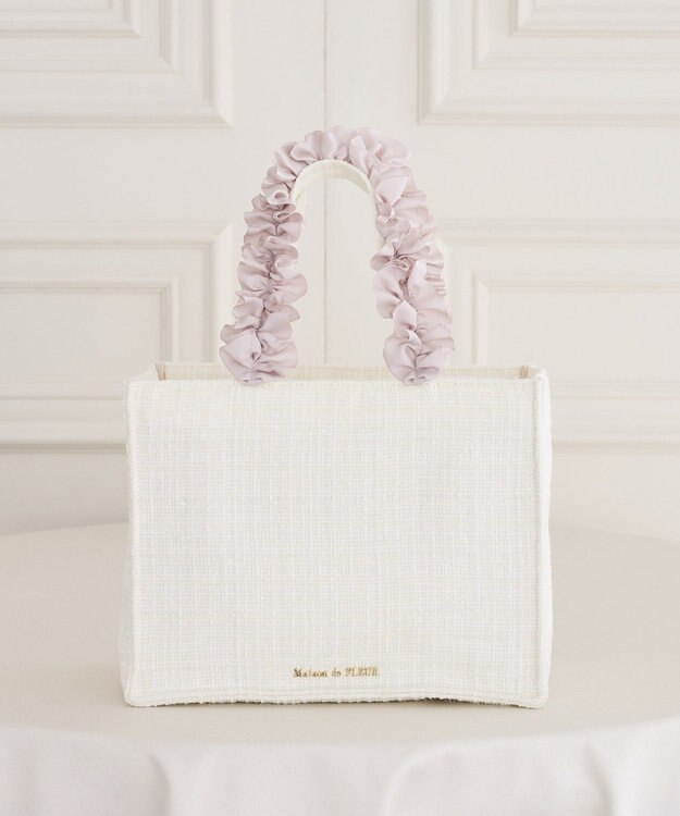 Maison de FLEUR ツイードフリルハンドルスクエアトートバッグ Ivory