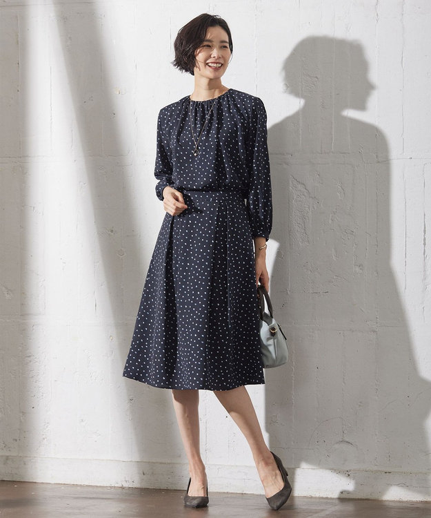 J.PRESS LADIES S 【洗える】ドット フラワープリント スカート ネイビー系5