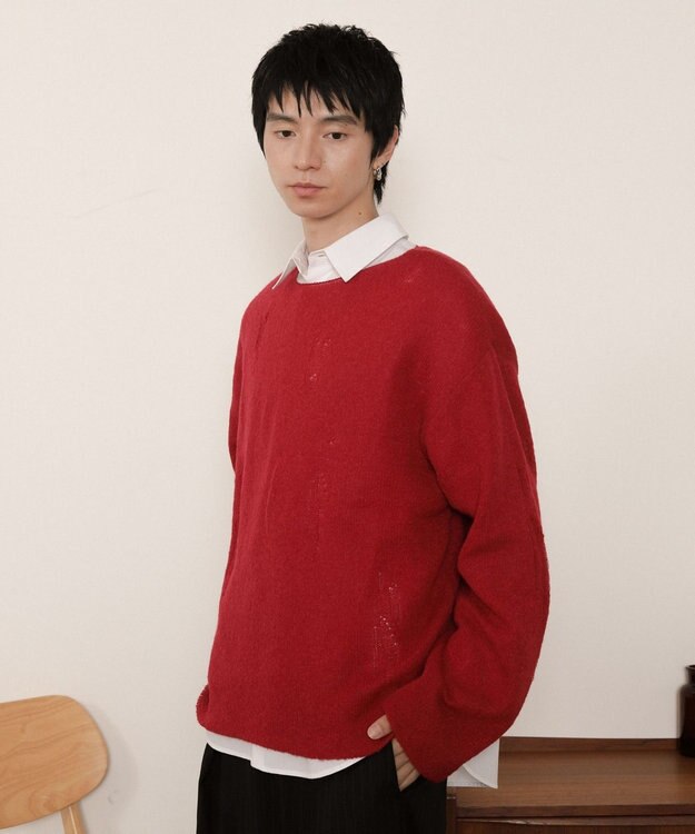 WEGO ダブルガーゼダメージプルオーバー レッド