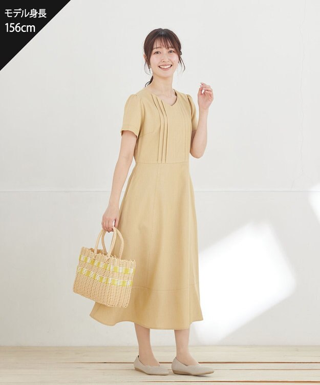 Tiaclasse L ピンタックステッチワンピース イエロー