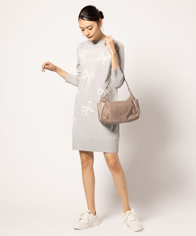 TOCCA 【洗える】RIBBON PARTY ニットドレス グレー×ホワイト