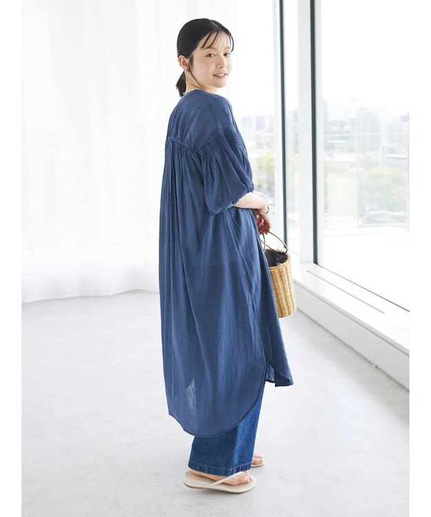 CRAFT STANDARD BOUTIQUE ウ゛ィンテージボイル袖シャーリングワンピース Deep Blue