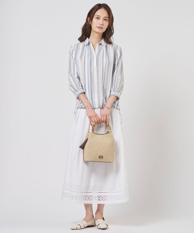 J.PRESS LADIES リネンMIX ストライプ スッキパー ブラウス ブルーマルチ系