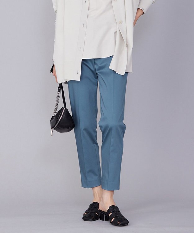 ICB 【洗える】T/Cストレッチサテン スティックパンツ ライトブルーグレー系