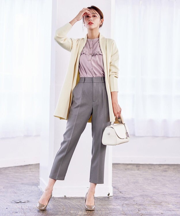 Tiaclasse 【洗える】センタープレス テーパードパンツ チャコール