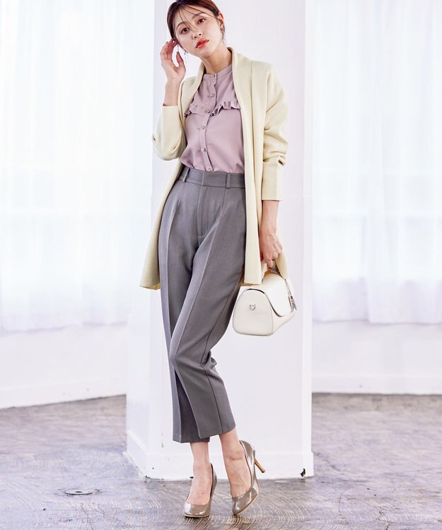 Tiaclasse 【洗える】センタープレス テーパードパンツ チャコール