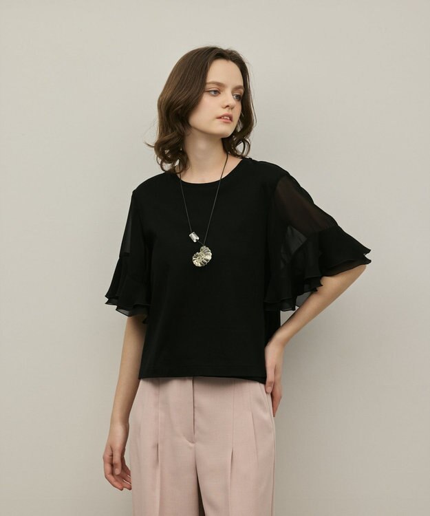 GRACE CONTINENTAL シフォンスリーブカットトップ ブラック