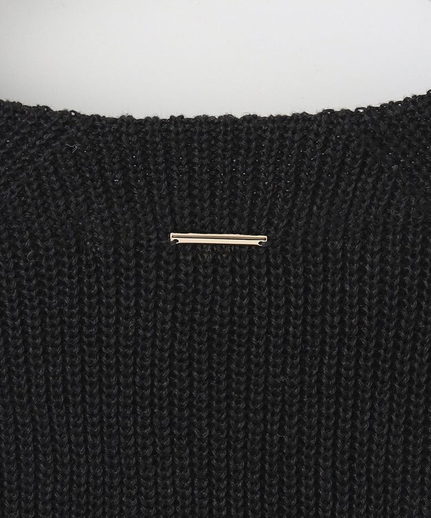 自由区 【XSサイズ～/洗える】リネンミドルゲージボートネック ニット ブラック系