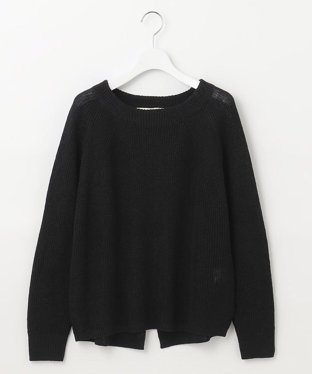 自由区 【XSサイズ～/洗える】リネンミドルゲージボートネック ニット ブラック系