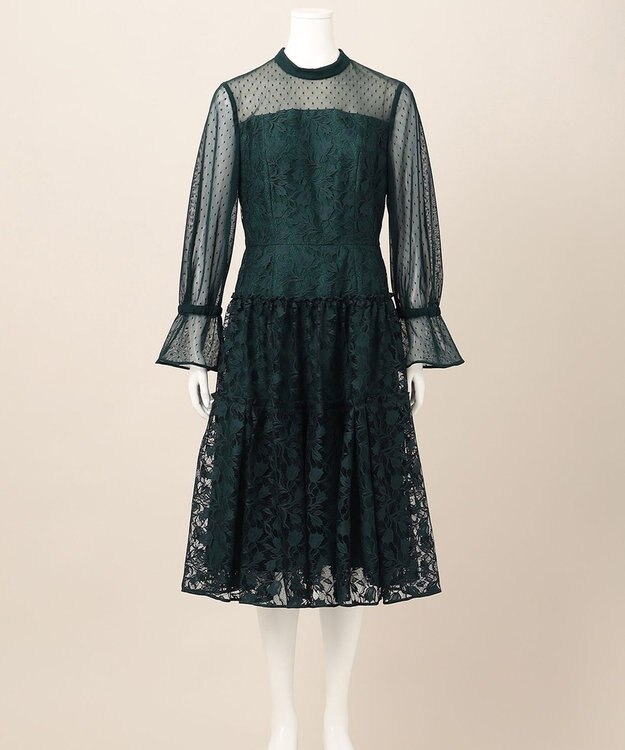 23区 【APPLAUDIR】レース 切替 ドレス パイングリーン系