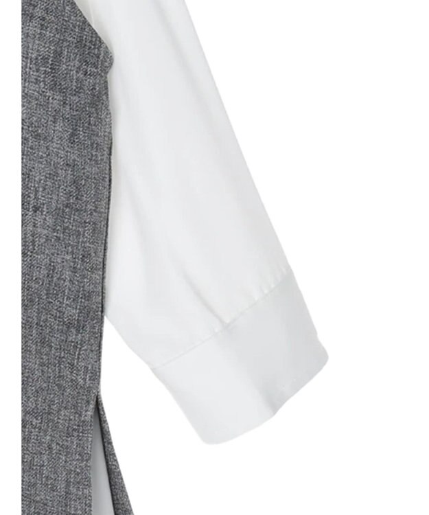 Green Parks ＳＥＴ２点Ｖネックベスト＋７分袖ミディシャツワンピース Gray Mixture