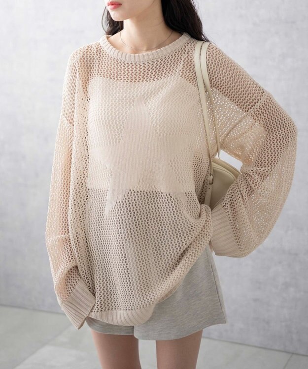 WEGO スターメッシュニットプルオーバー ホワイトアイボリー