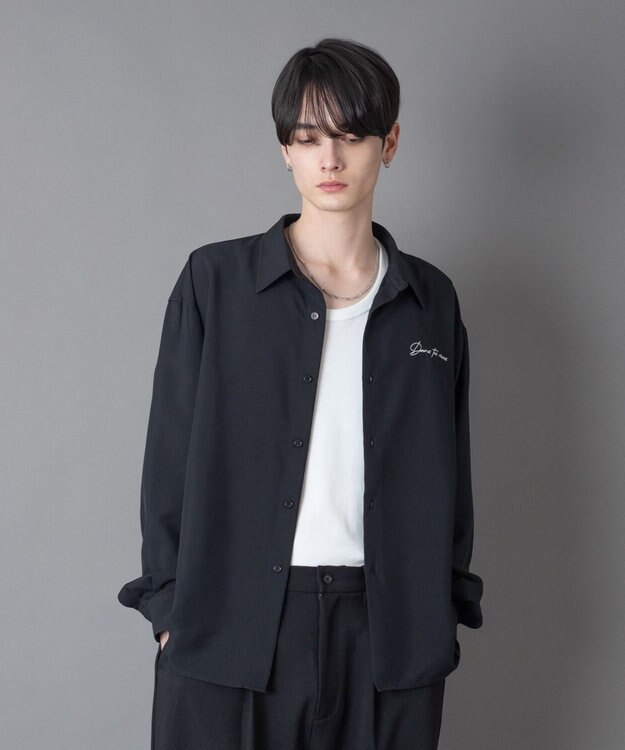 WEGO ワンポイントルーズシャツ（LS） ブラック