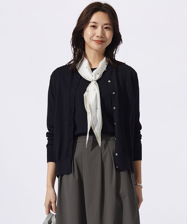 J.PRESS LADIES 【洗える】BASIC HT-COTTON クルーネック カーディガン ネイビー系