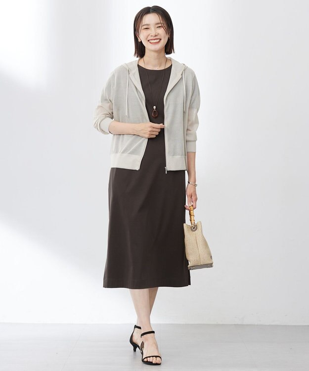 J.PRESS LADIES L 【WEB限定カラーあり・洗える】SHEER LIGHT KNIT ラメ パーカー ベージュ系
