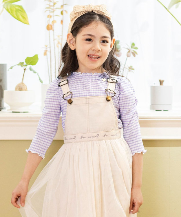 ANY KIDS シアー ギンガム 七分袖 Tシャツ ラベンダー