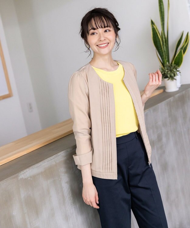 Tiaclasse L 【新色追加・洗える】配色スリットニット ライトベージュ