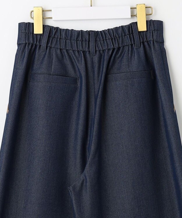 ANY SIS 【洗える】バイカラートリミングワイド パンツ シャンブレーブルー