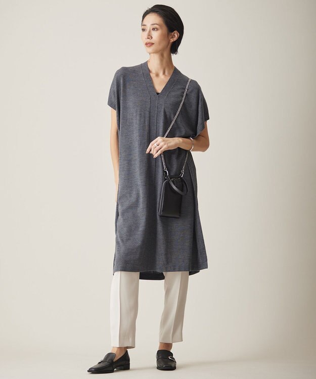 ICB L 【洗える】コンパクトウール ニットチュニック ミディアムグレー系