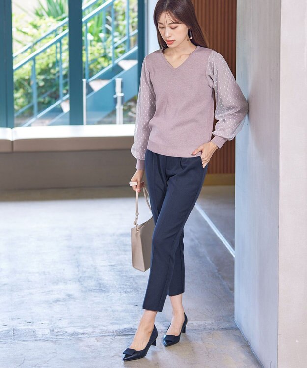 Tiaclasse 【洗える】センタープレス テーパードパンツ ネイビー