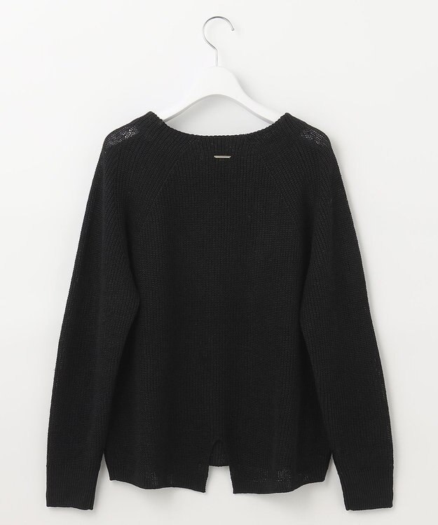 自由区 【XSサイズ～/洗える】リネンミドルゲージボートネック ニット ブラック系