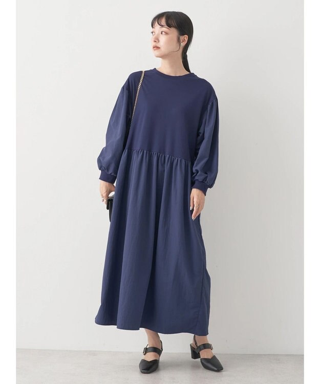 earth music&ecology ドッキングギャザーワンピース Navy