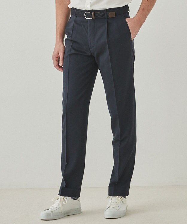 GOTAIRIKU ロングセラー【洗える/折り目加工/シワになりにくい/ウエストアジャスター】ウォッシャブル サマーウール100％パンツ_定番色(1タック)25年モデル ネイビー系