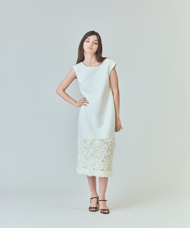 GRACE CONTINENTAL フラワーチュール切替ドレス ホワイト
