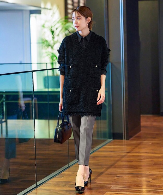 Tiaclasse 【洗える】センタープレス テーパードパンツ チャコール