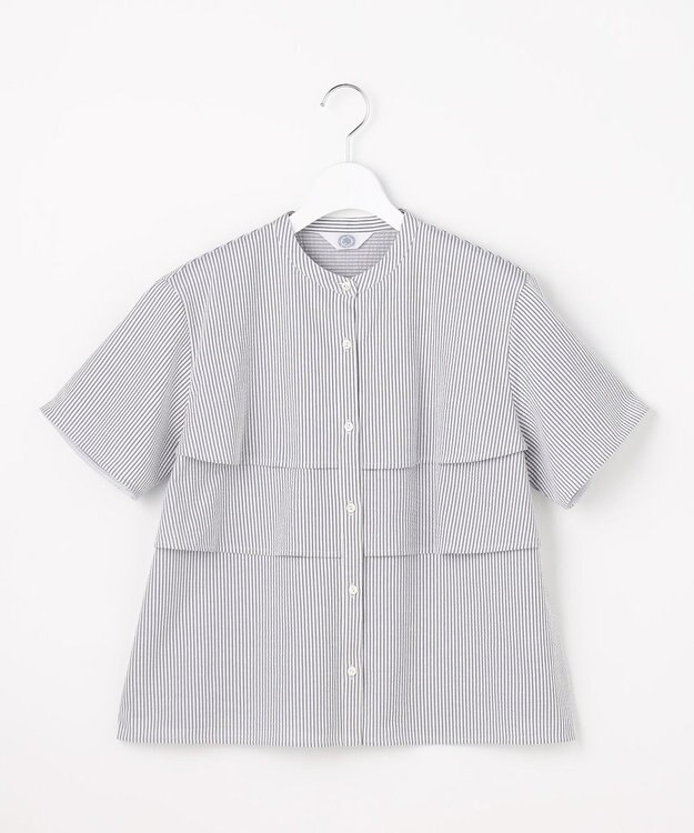 J.PRESS LADIES 【一枚で着映え】サッカージャージー バンドカラー カットソー グレーストライプ系1