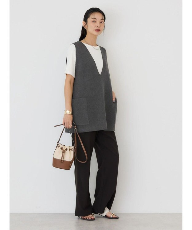 AMERICAN HOLIC ＶネックＷポケットニットベスト Gray Mixture