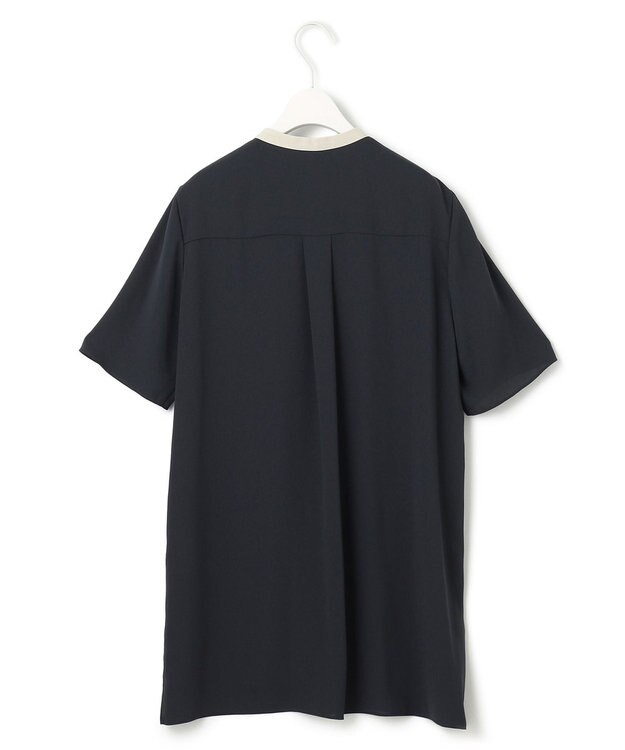 ICB 【接触冷感・UVケア・速乾・洗える】BackSatinAmunzen バンドカラーチュニックブラウス ネイビー系