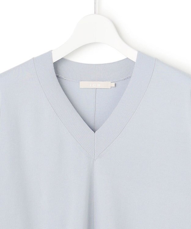 ICB クリアレーヨンストレッチ Vネックニット スモーキーサックス