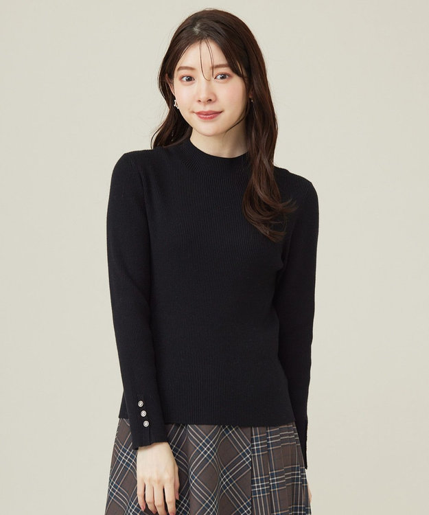 ANY SIS 【洗える】リブインナー ニット ブラック