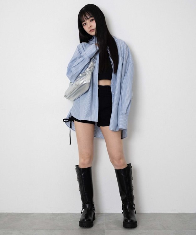 WEGO ボリュームBIGシャツ ブルーストライプ