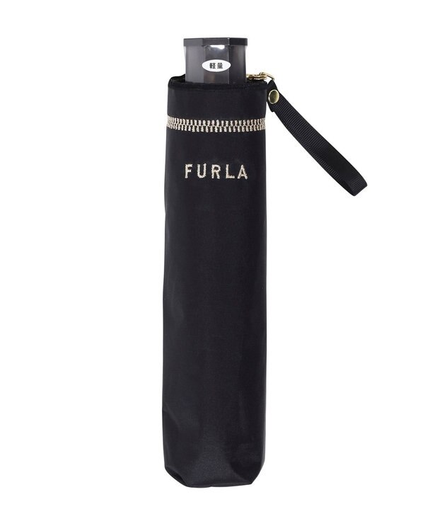 MOONBAT FURLA(フルラ) 晴雨兼用日傘 折りたたみ傘 ジッパー刺繍 1級遮光 遮熱 UV ブラック