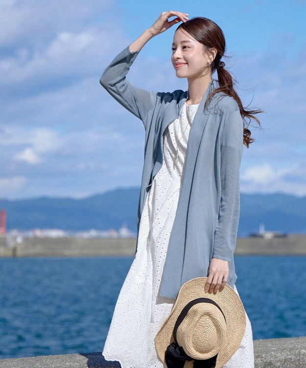 Tiaclasse L 【新色追加・UVケア・接触冷感】ロングトッパーカーディガン サックス