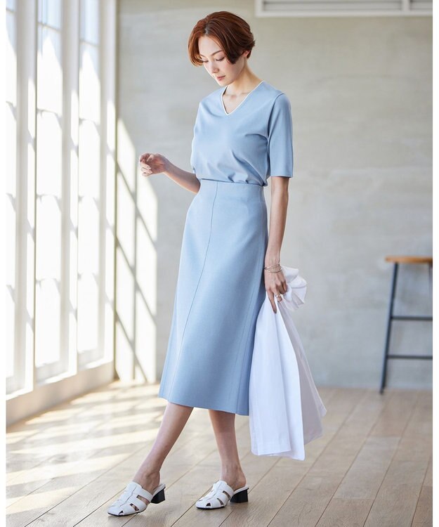 ICB 【洗える】 シンセティックハイゲージ ニットスカート ライトブルー系