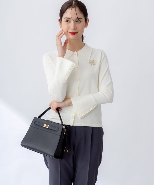 組曲 S フレアスリーブニットポロ パールホワイト系