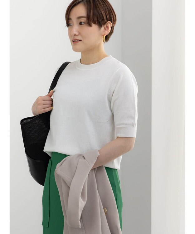 Te chichi 14G天竺ハーフスリーブニットプルオーバー オフホワイト