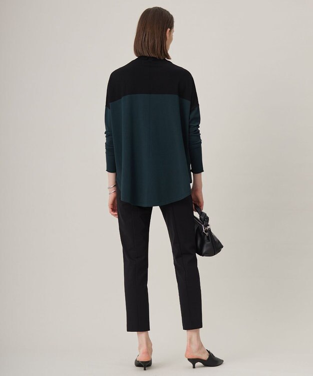 ICB L 【洗える】 ヴィスコースワイド タートルネックプルオーバー ブラック×ミッドグリーン系