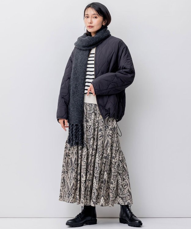 23区 S 【洗える】ピュアカシミヤ ボーダー ニット オフ×ブラックボーダー