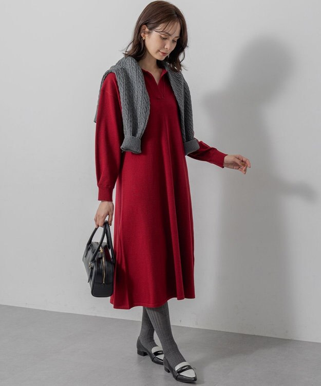 組曲 【加藤ローサさん着用】スキッパーニット ワンピース レッド系