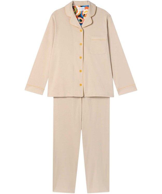 une nana cool 【綿100%】60/1 シルケットスムース 長袖開襟 MADE WITH LIBERTY FABRIC ベージュ