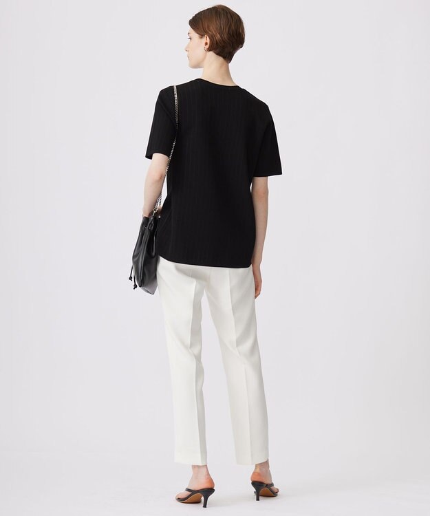 ICB 【洗える】 ストライプパターン ニットトップス ブラック系