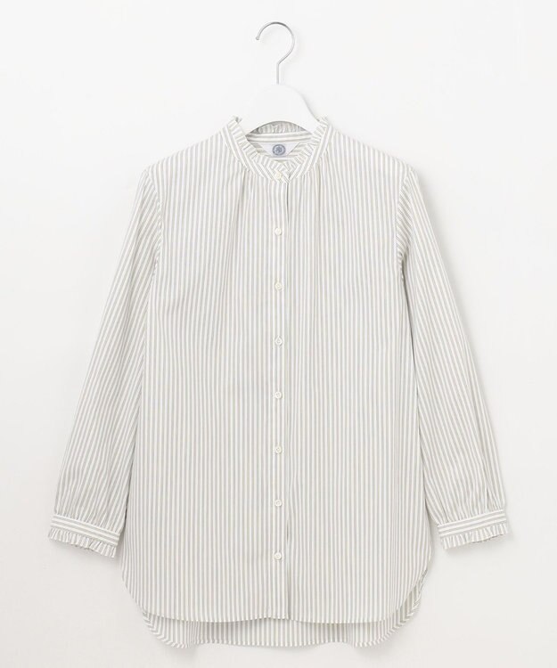 J.PRESS LADIES L 【洗える】BEZ ストライプ フリルネック ブラウス イエロー系1