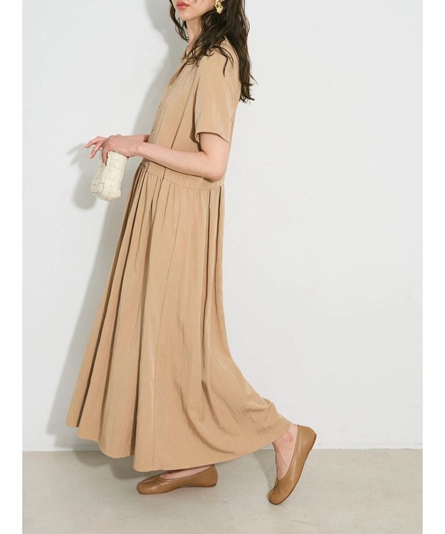 Green Parks ローウエスト切替開襟シャツワンピース Beige