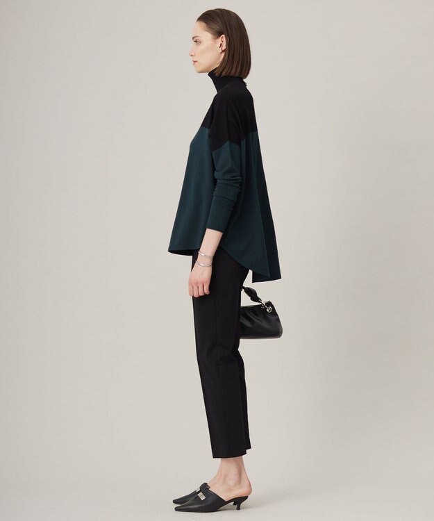 ICB L 【洗える】 ヴィスコースワイド タートルネックプルオーバー ブラック×ミッドグリーン系