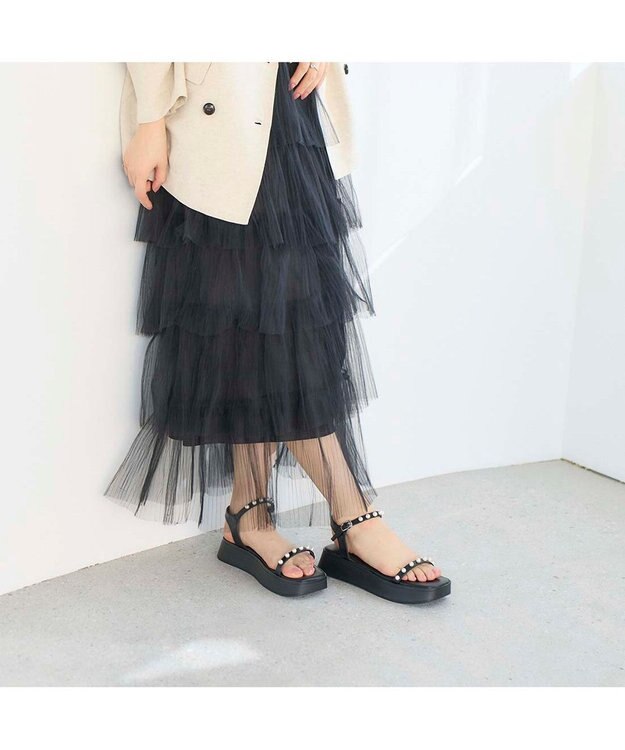 MODE ET JACOMO <noyau>パールデザイン厚底スポーツサンダル ブラック