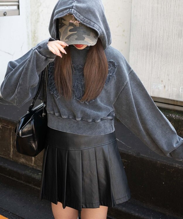 WEGO ヴィンテージウォッシュバタフライショートパーカー ブラックその他